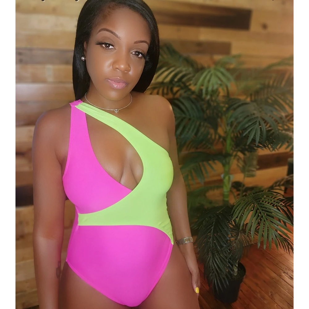 Lucky Charm Hot Pink Neon One Piece Sexy Swimsuit NWT